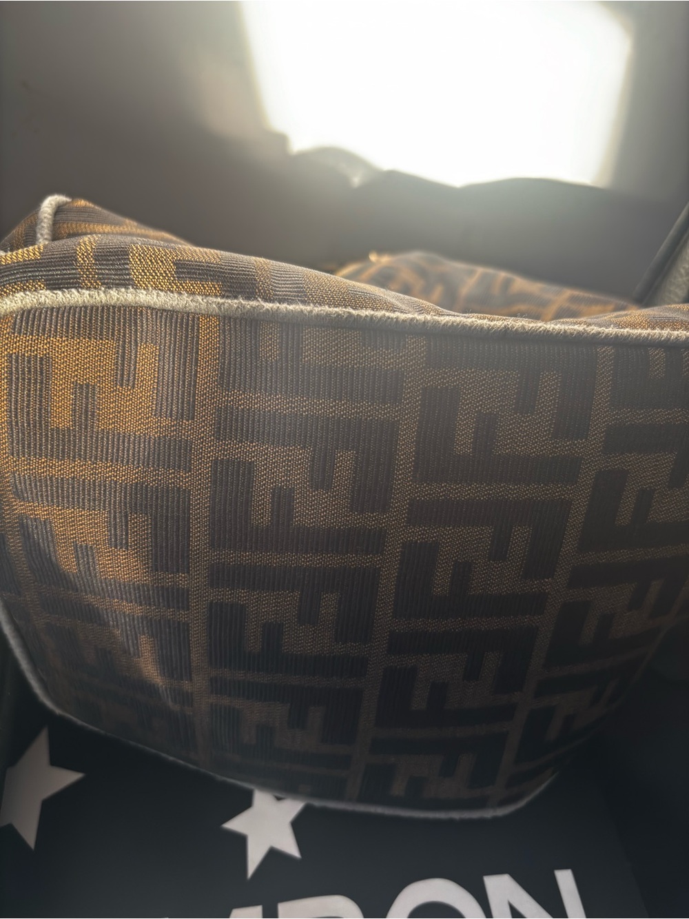 Fendi Brown & Gold Logo Shoulder Bag with Lock Hardware